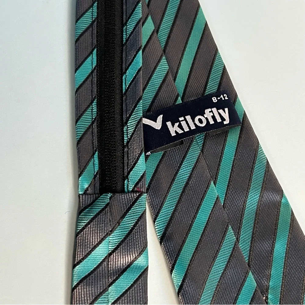 Stylish Kids' Striped Tie in Black and Teal